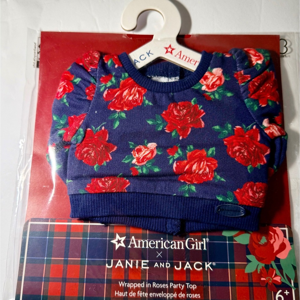 American Girl Janie and Jack Wrapped in Roses Party Top Doll Clothes Navy Red